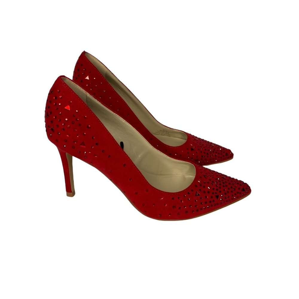 Marc Fisher Studded Red Faux Suede Heels Pumps Christmas Holiday